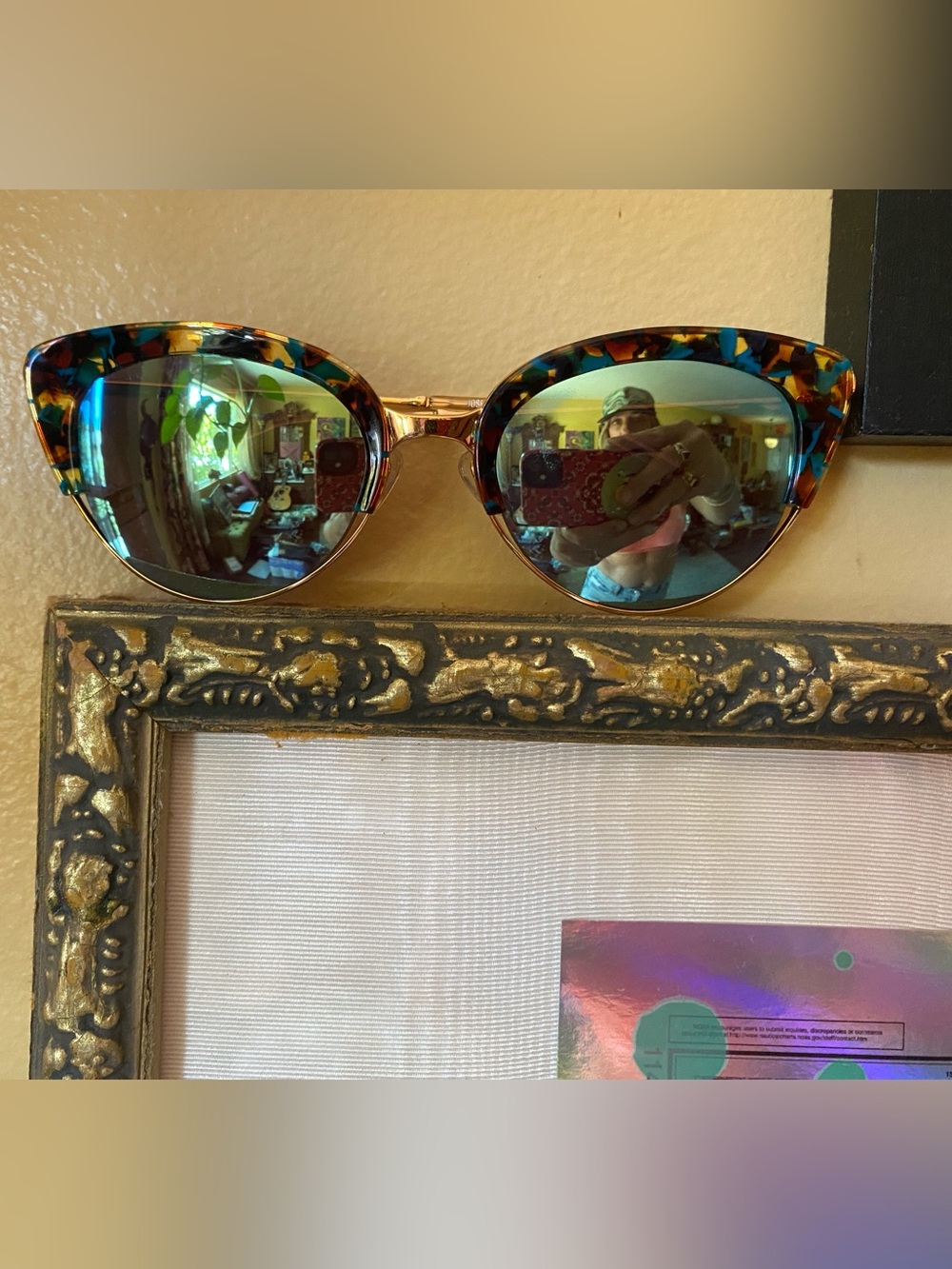 KREWE Tortoise Cat Eye Sunglasses with Green Mirrored Lenses